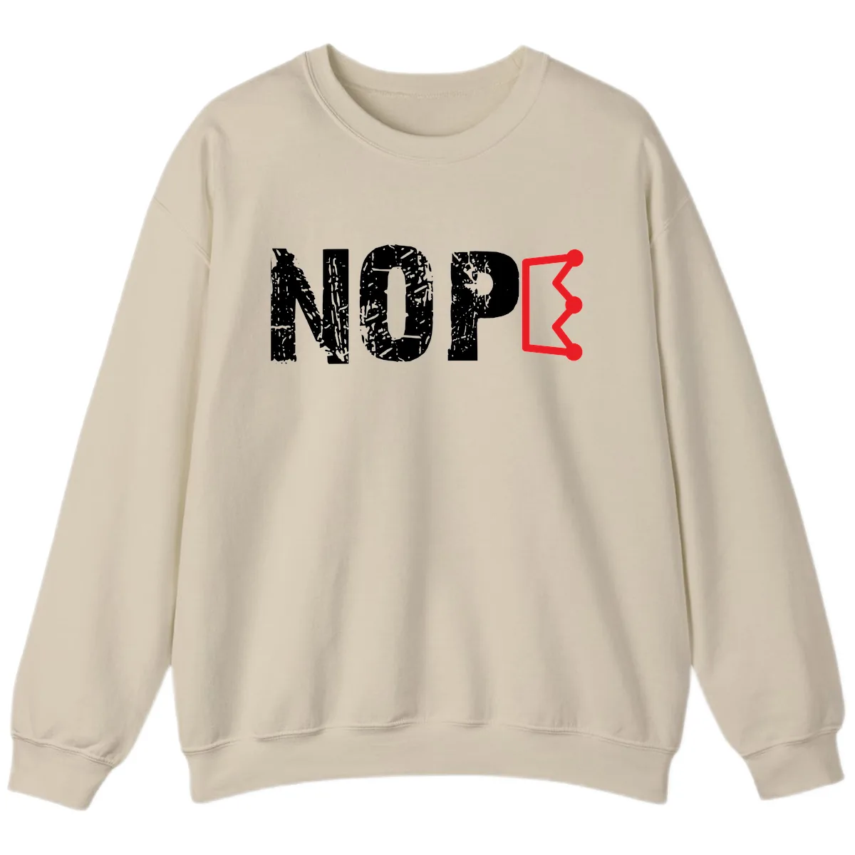 Nope Distressed Text With Crown Graphic Sweatshirt in Sand