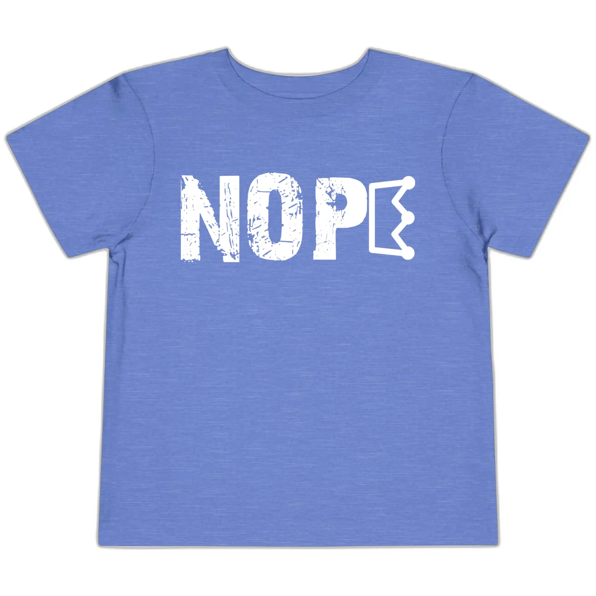 Nope Distressed Text With Crown Graphic Toddler T-Shirt in Heather Columbia Blue