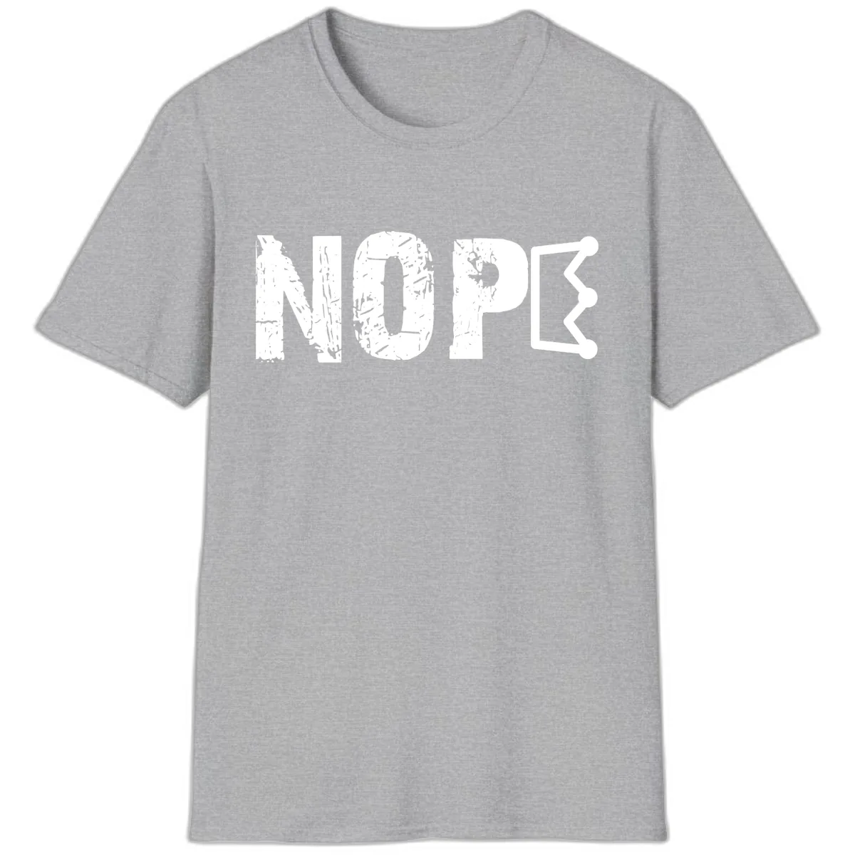 Nope Distressed Text With Crown Graphic T-Shirt in Sport Grey