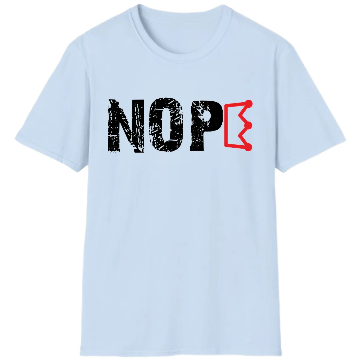 Nope Distressed Text With Crown Graphic T-Shirt in Light Blue