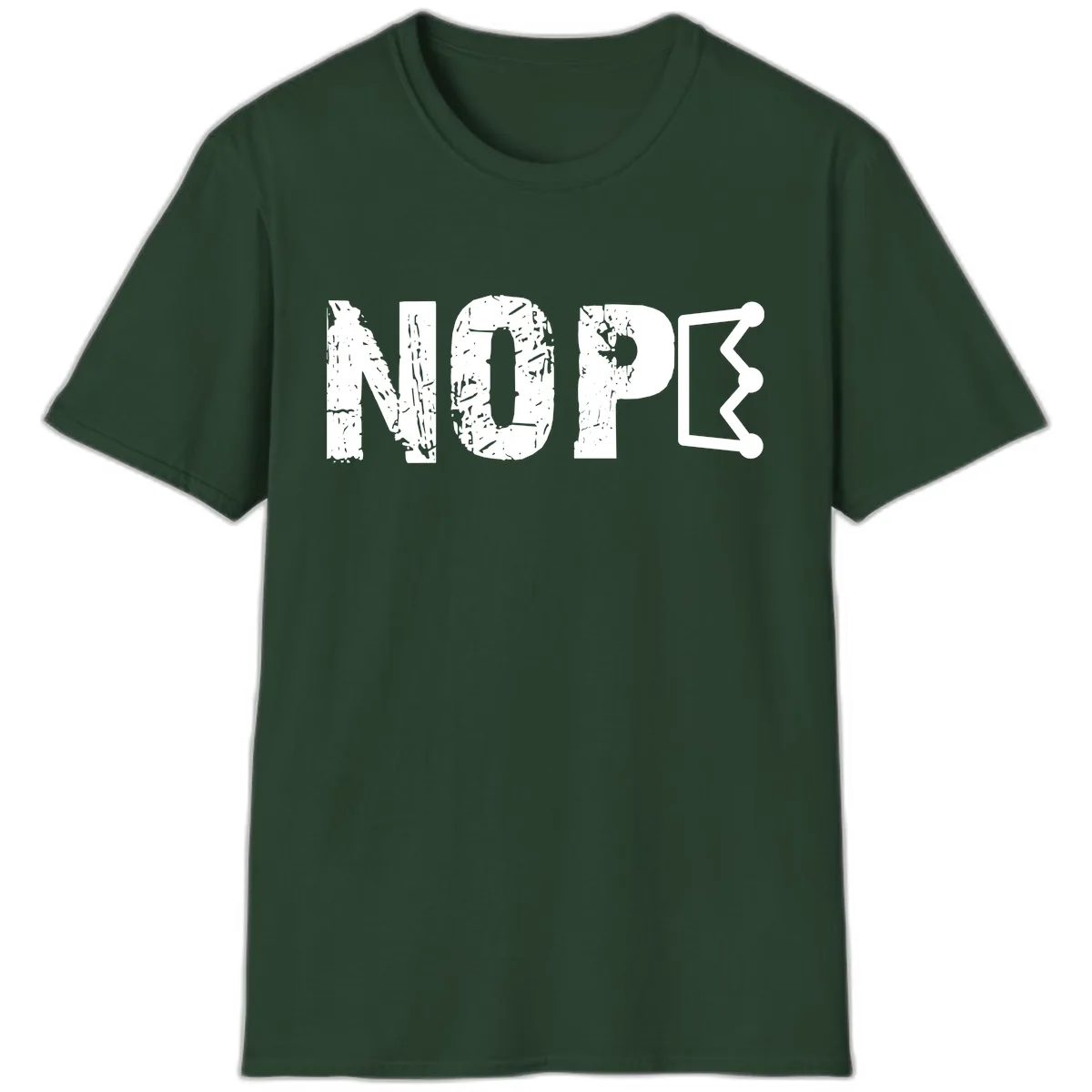 Nope Distressed Text With Crown Graphic T-Shirt in Forest Green