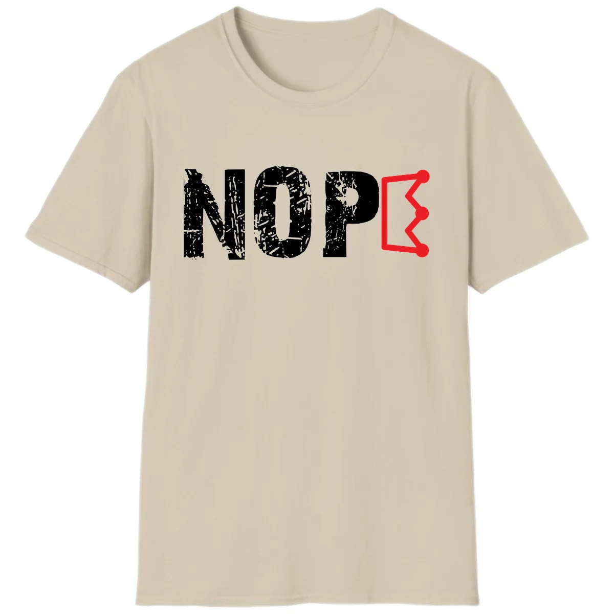 Nope Distressed Text With Crown Graphic T-Shirt in Sand