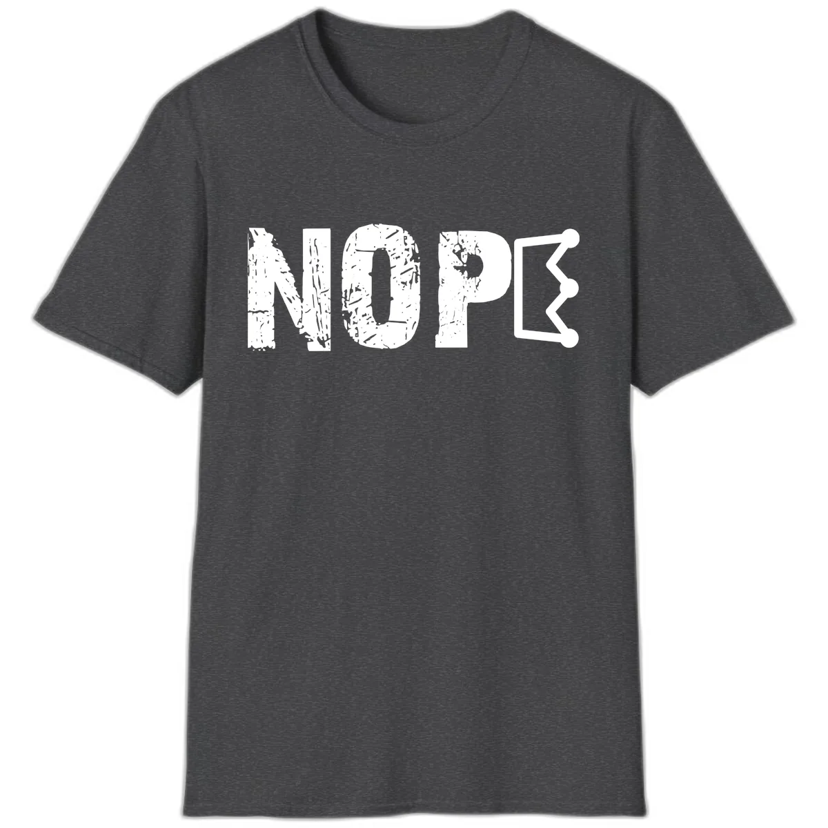 Nope Distressed Text With Crown Graphic T-Shirt in Dark Heather