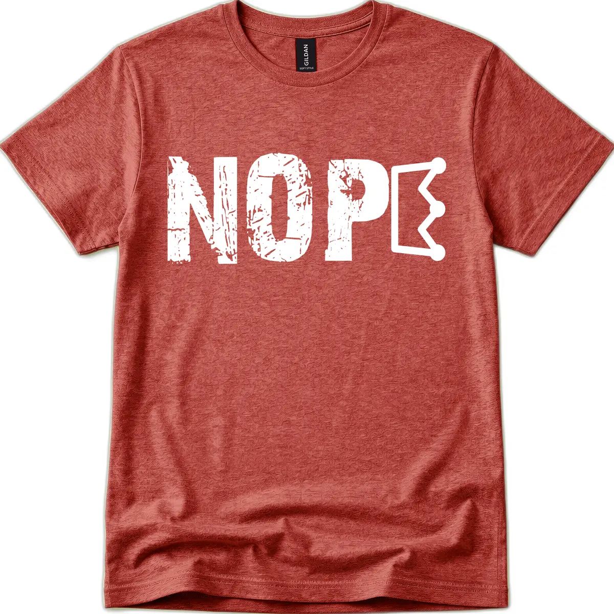 Nope Distressed Text With Crown Graphic T-Shirt in Heather Cardinal