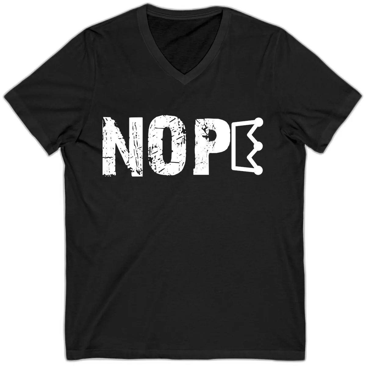Nope Distressed Text With Crown Graphic V-Neck in Black