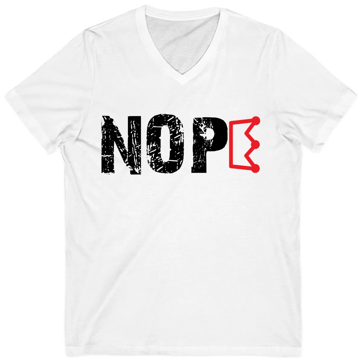 Nope Distressed Text With Crown Graphic V-Neck in White