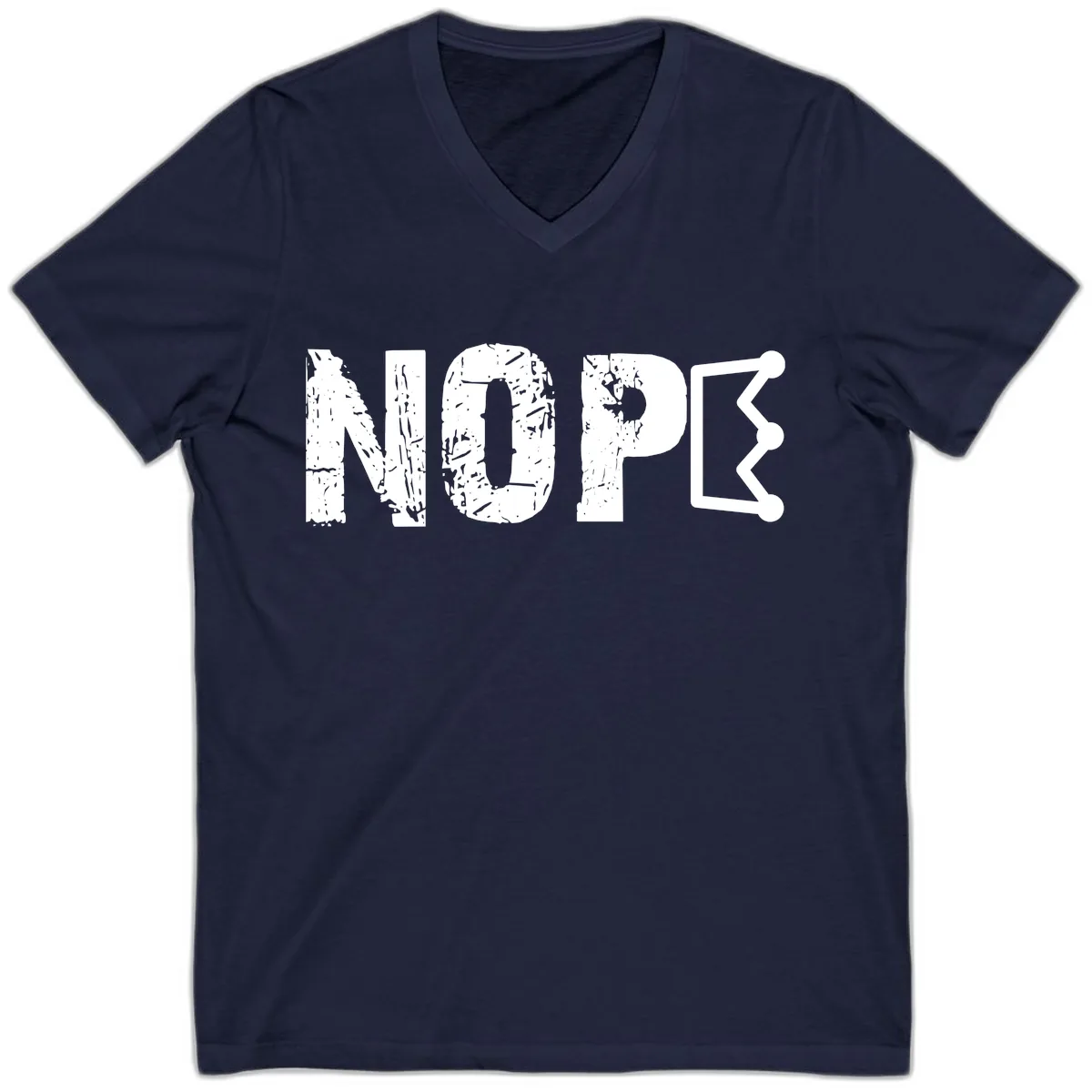 Nope Distressed Text With Crown Graphic V-Neck in Navy