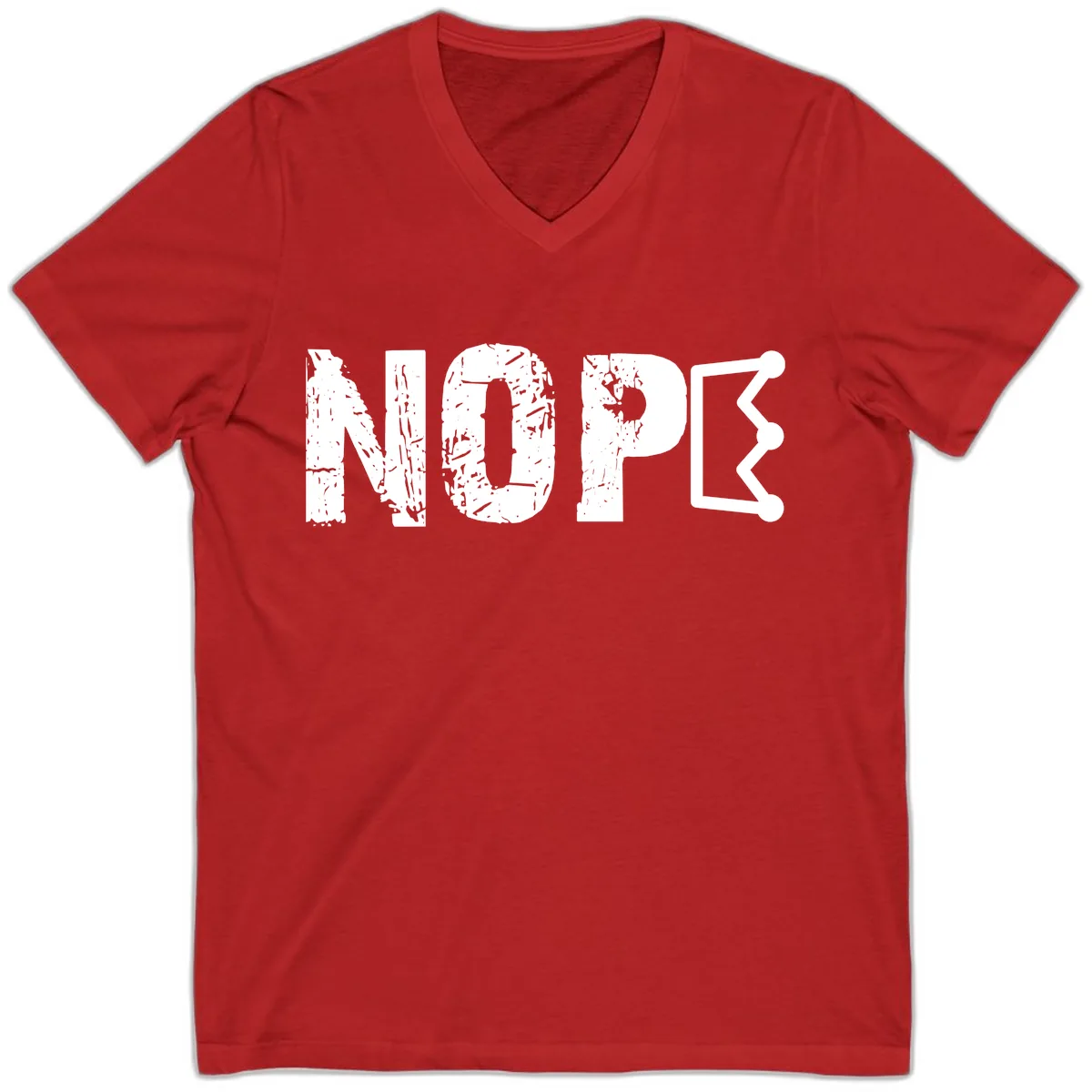 Nope Distressed Text With Crown Graphic V-Neck in Red