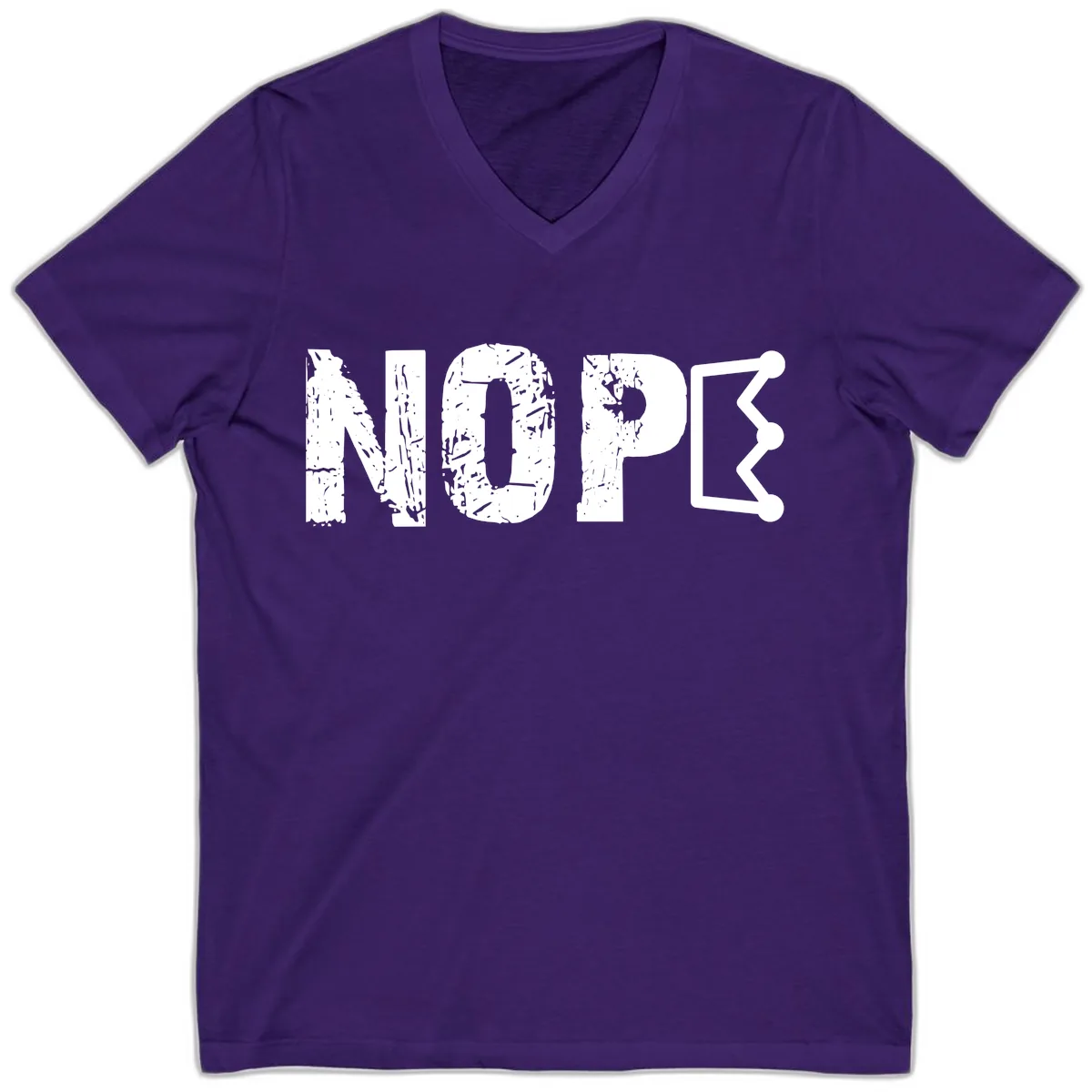 Nope Distressed Text With Crown Graphic V-Neck in Team Purple