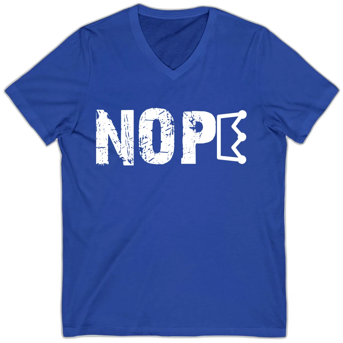 Nope Distressed Text With Crown Graphic V-Neck in True Royal