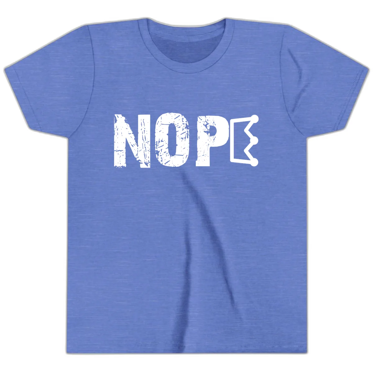 Nope Distressed Text With Crown Graphic Youth T-Shirt in Heather Columbia Blue