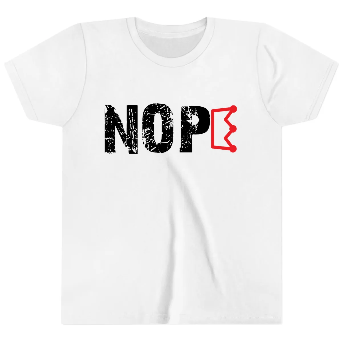 Nope Distressed Text With Crown Graphic Youth T-Shirt in White