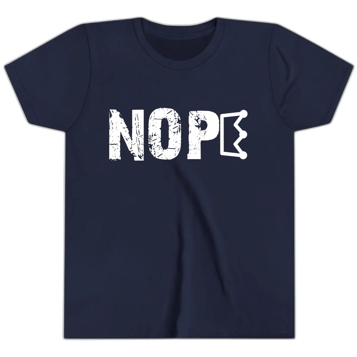 Nope Distressed Text With Crown Graphic Youth T-Shirt in Navy