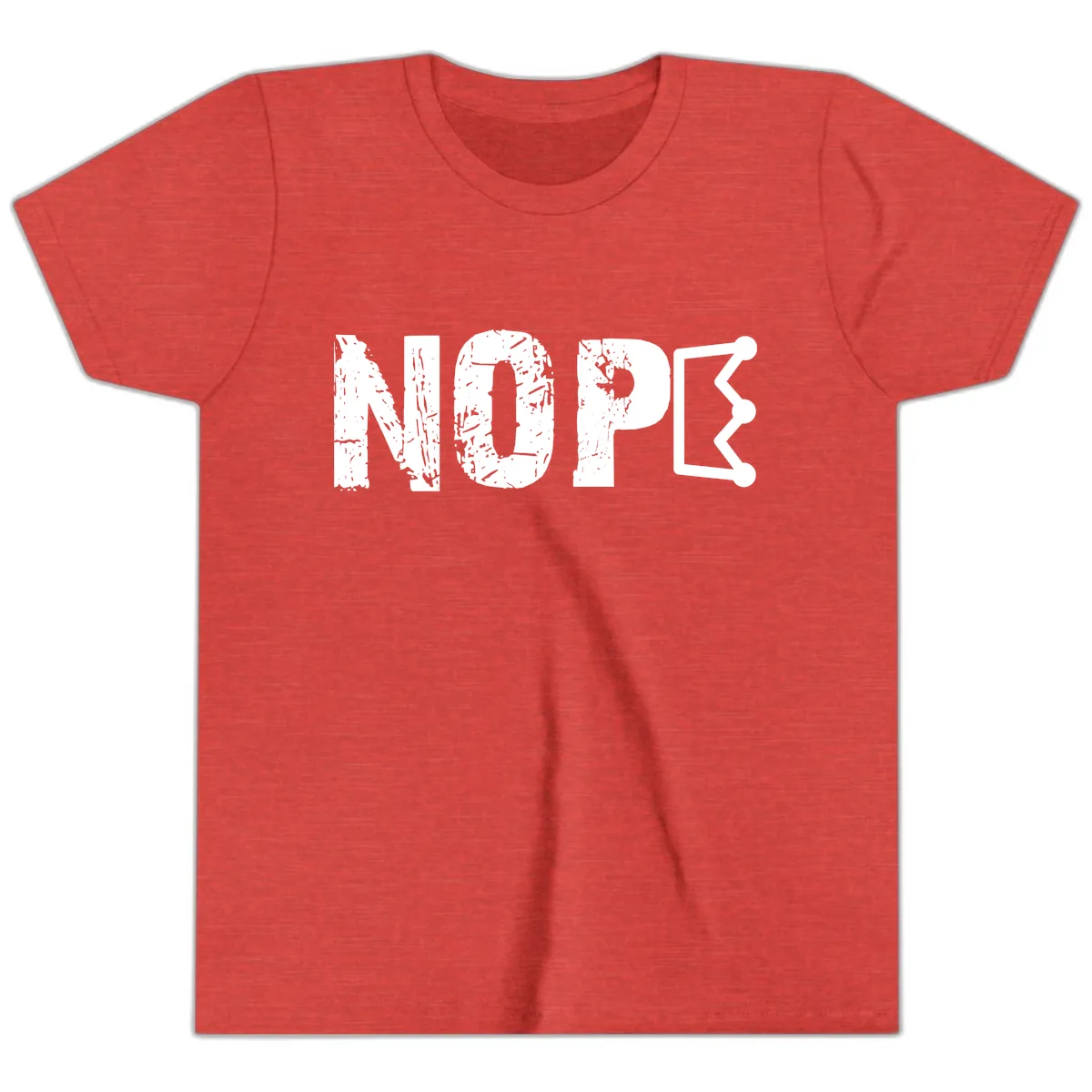 Nope Distressed Text With Crown Graphic Youth T-Shirt in Heather Red