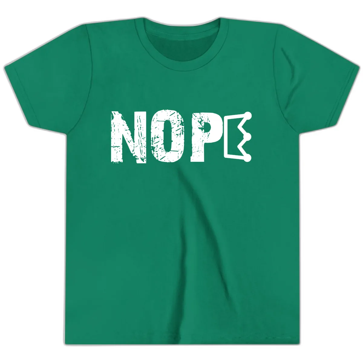 Nope Distressed Text With Crown Graphic Youth T-Shirt in Kelly