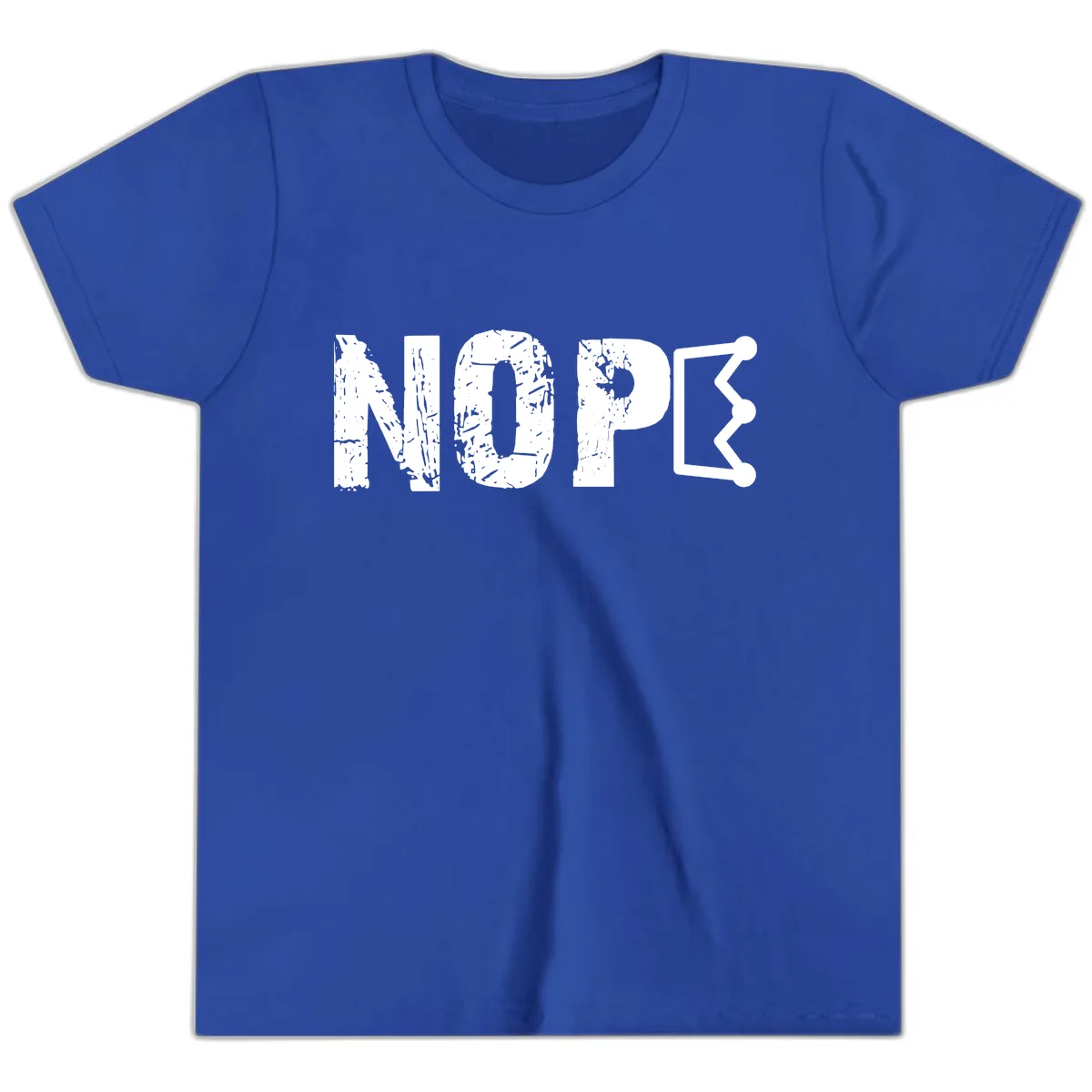 Nope Distressed Text With Crown Graphic Youth T-Shirt in True Royal
