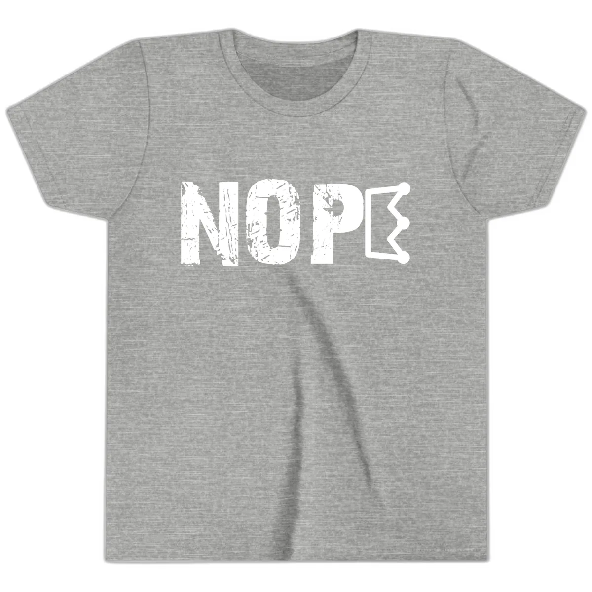Nope Distressed Text With Crown Graphic Youth T-Shirt in Athletic Heather