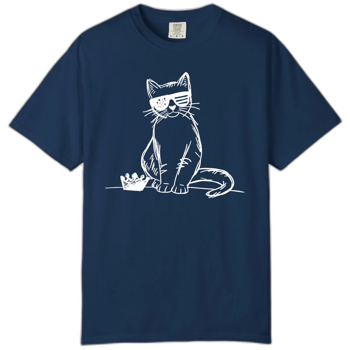 Patriotic Cat with Star-Spangled Sunglasses Comfort Color in Navy
