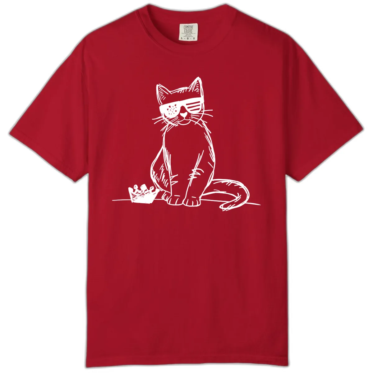Patriotic Cat with Star-Spangled Sunglasses Comfort Color in Red