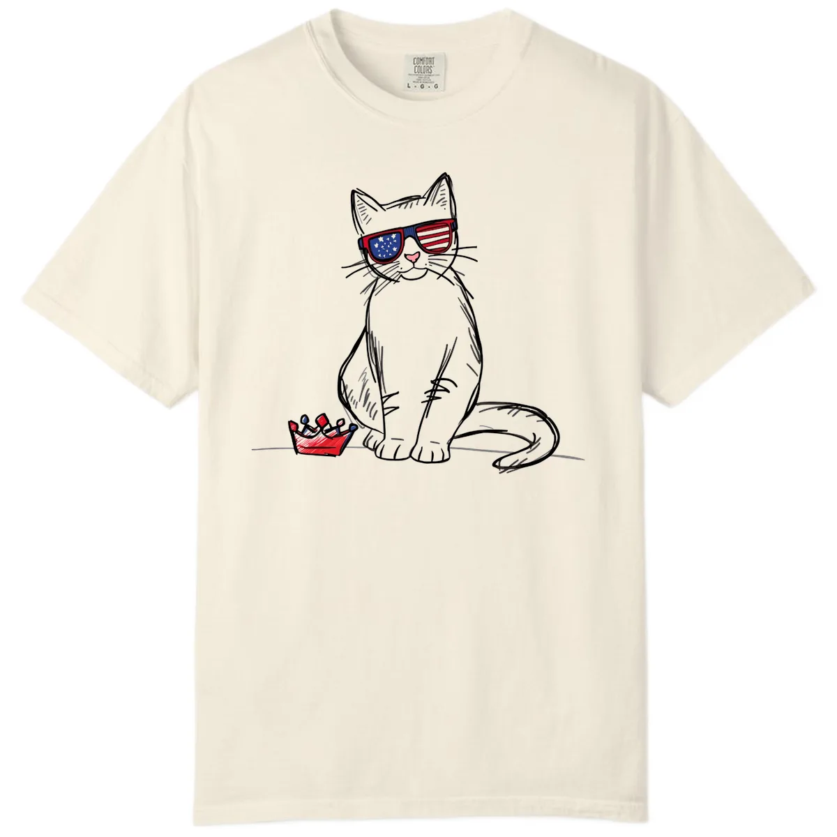 Patriotic Cat with Star-Spangled Sunglasses Comfort Color in Ivory