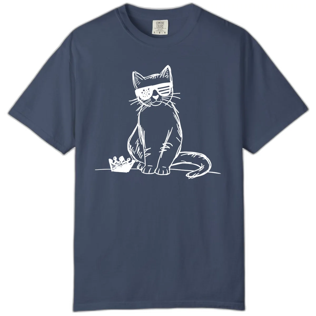 Patriotic Cat with Star-Spangled Sunglasses Comfort Color in Midnight