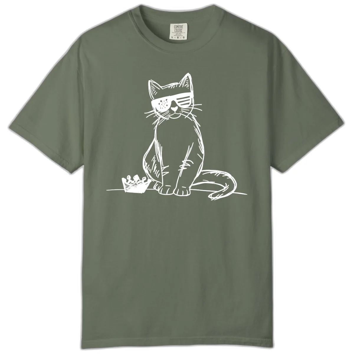 Patriotic Cat with Star-Spangled Sunglasses Comfort Color in Moss