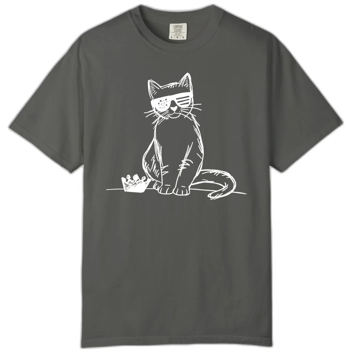 Patriotic Cat with Star-Spangled Sunglasses Comfort Color in Pepper