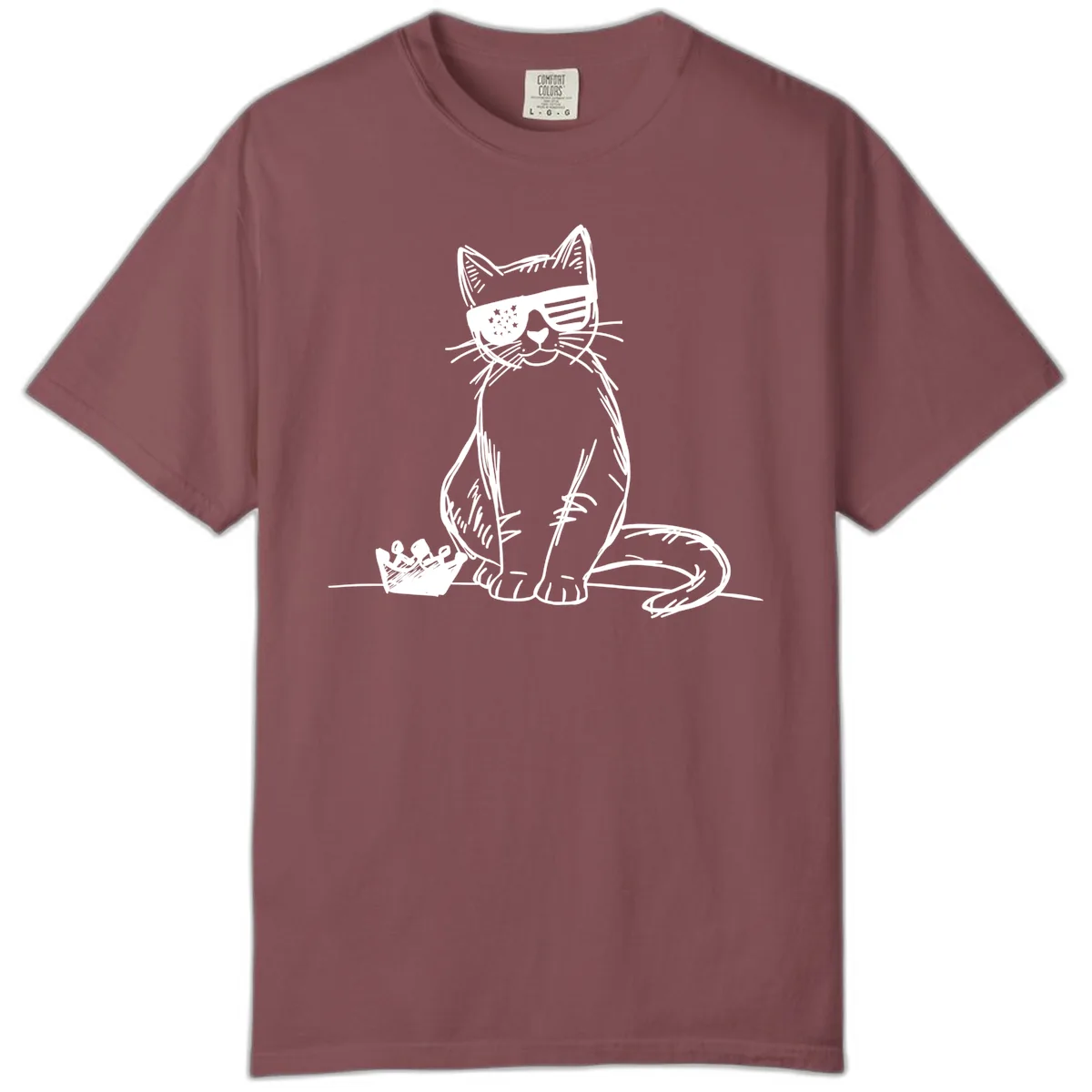 Patriotic Cat with Star-Spangled Sunglasses Comfort Color in Brick