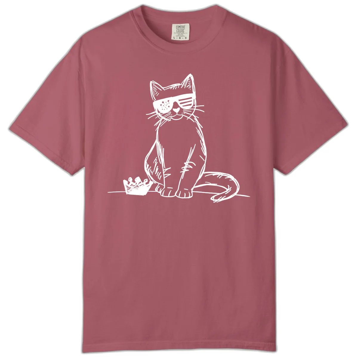 Patriotic Cat with Star-Spangled Sunglasses Comfort Color in Crimson
