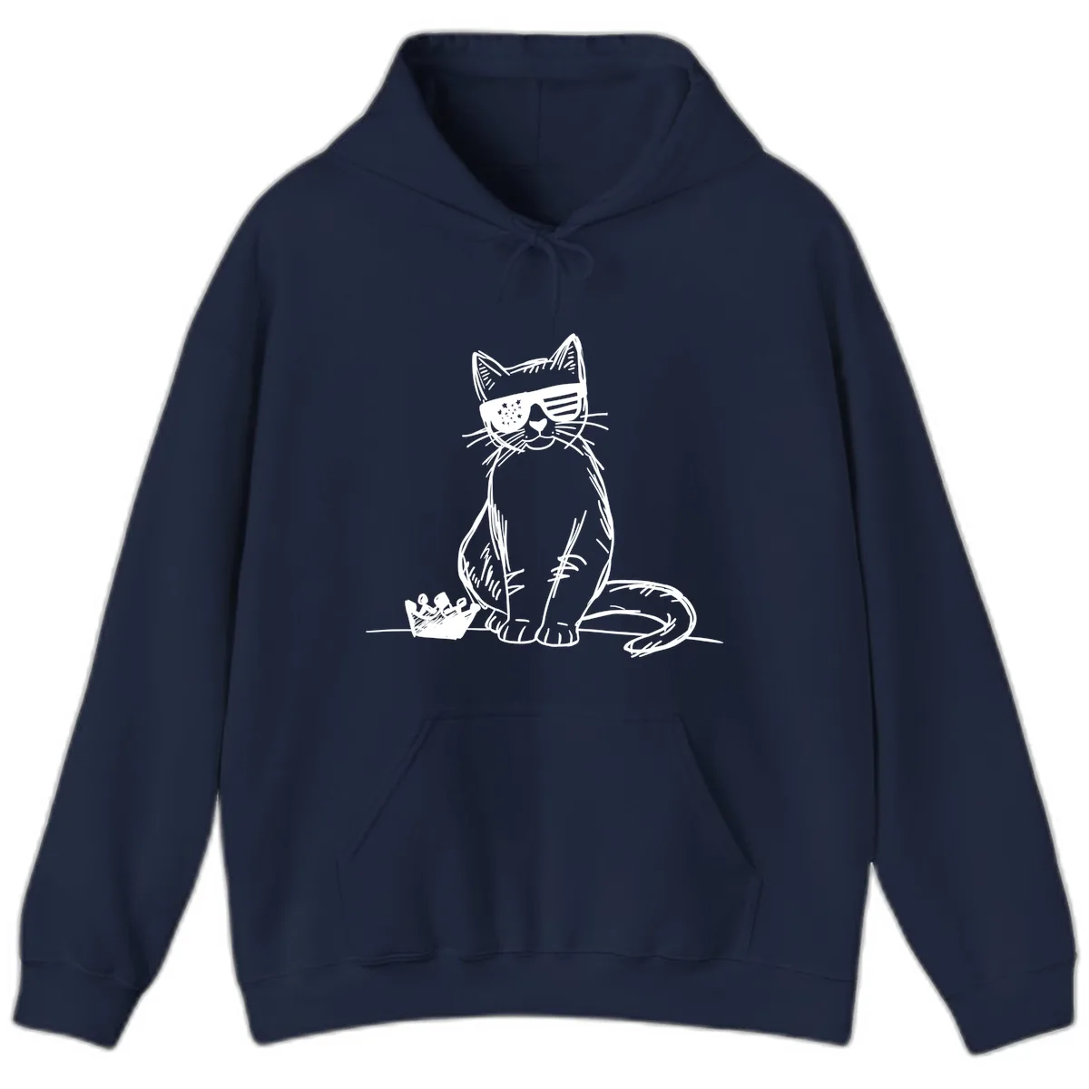 Patriotic Cat with Star-Spangled Sunglasses Hoodie in Navy