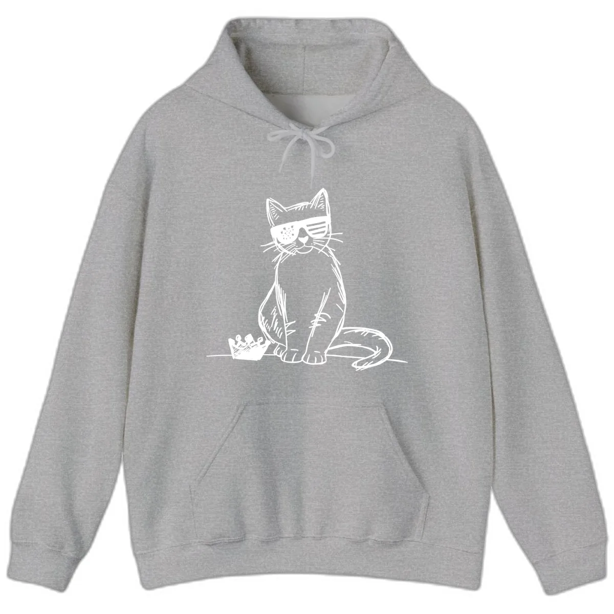 Patriotic Cat with Star-Spangled Sunglasses Hoodie in Sport Grey