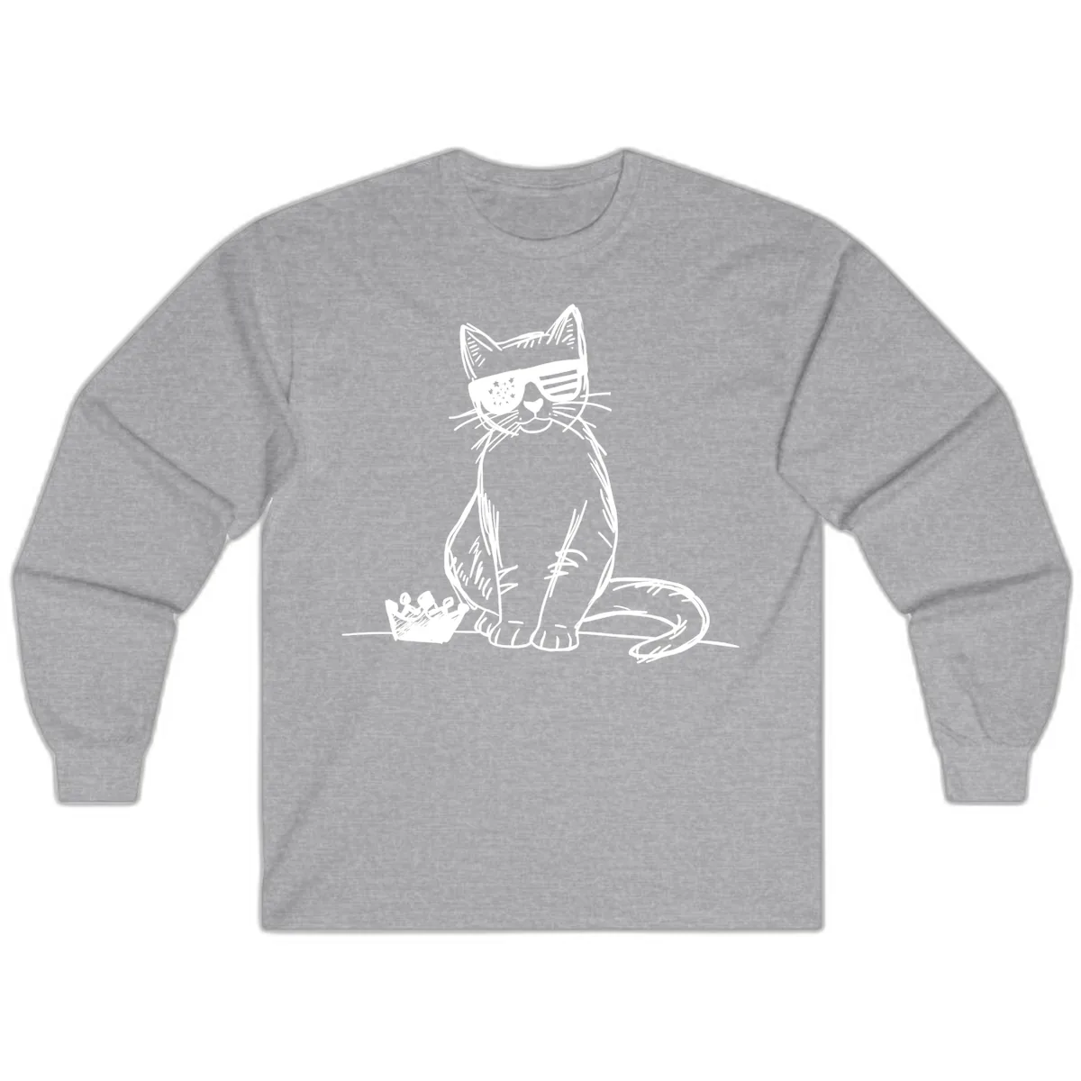 Patriotic Cat with Star-Spangled Sunglasses Long Sleeve in Sport Grey