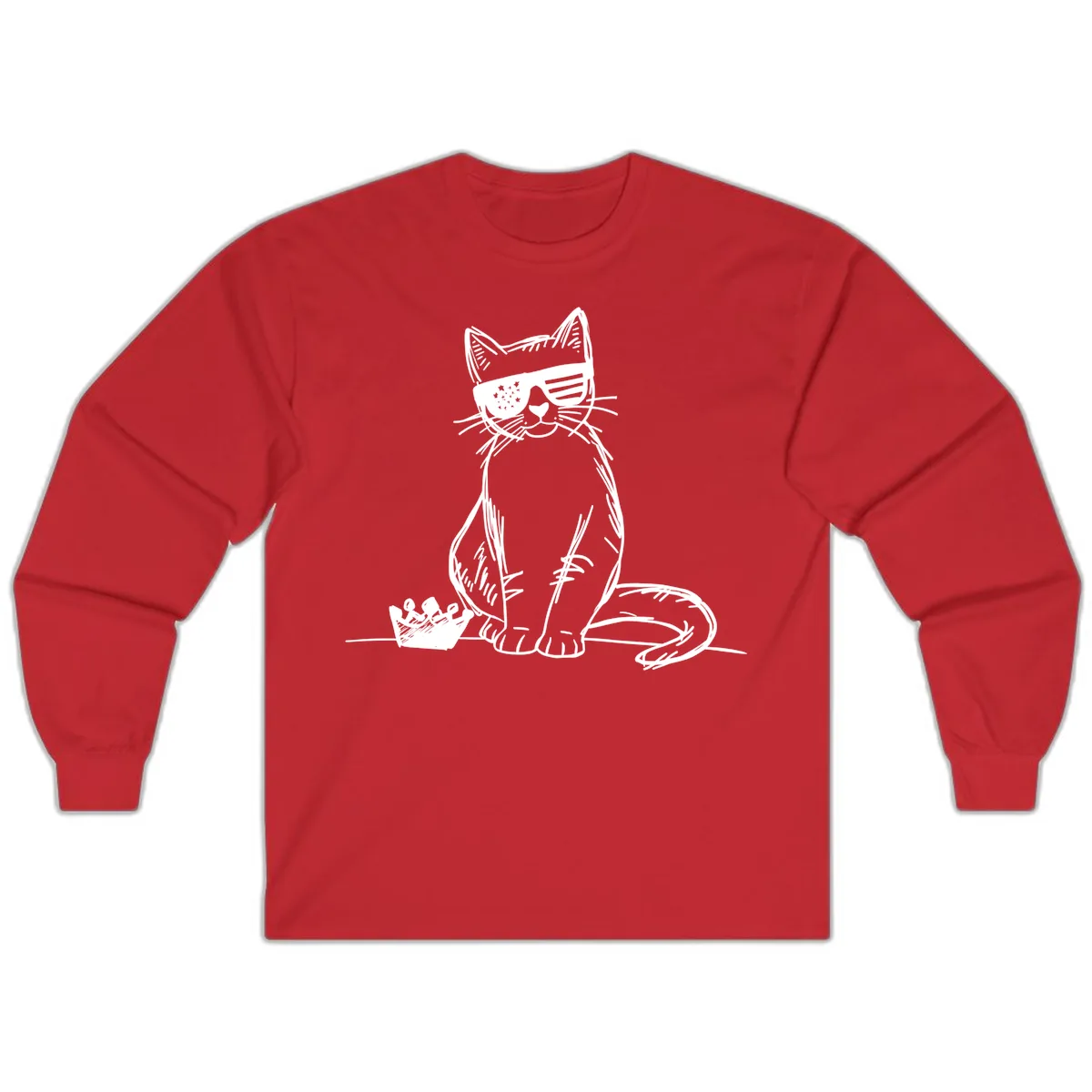 Patriotic Cat with Star-Spangled Sunglasses Long Sleeve in Red