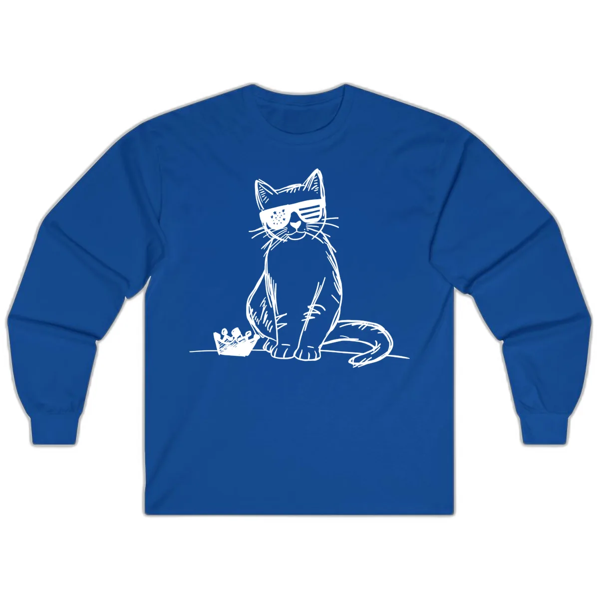 Patriotic Cat with Star-Spangled Sunglasses Long Sleeve in Royal