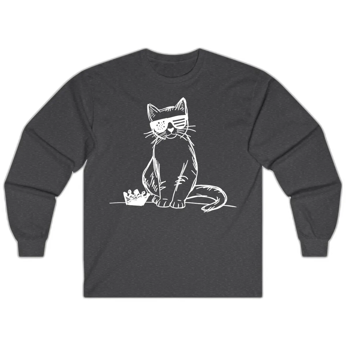 Patriotic Cat with Star-Spangled Sunglasses Long Sleeve in Dark Heather