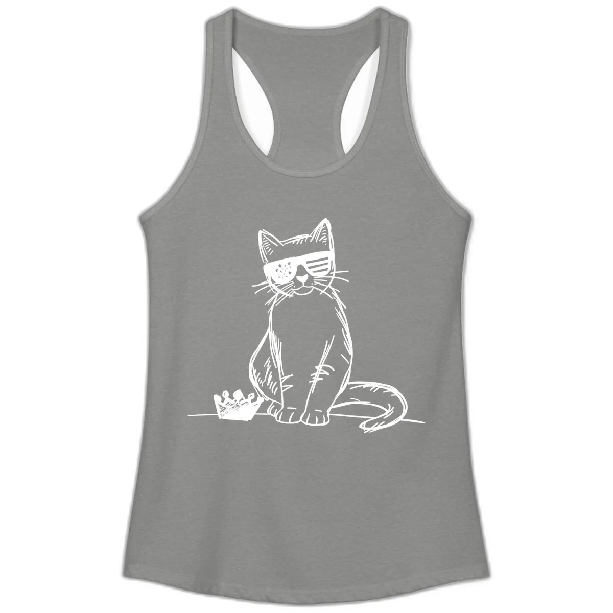 Patriotic Cat with Star-Spangled Sunglasses Ladies Tank in Heather Grey