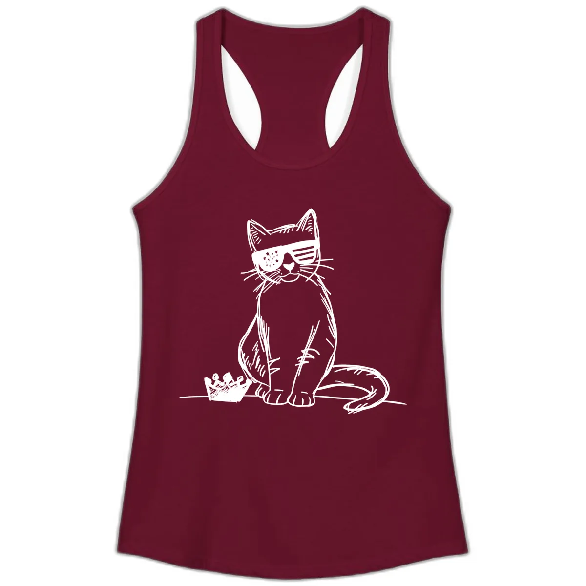 Patriotic Cat with Star-Spangled Sunglasses Ladies Tank in Solid Cardinal Red