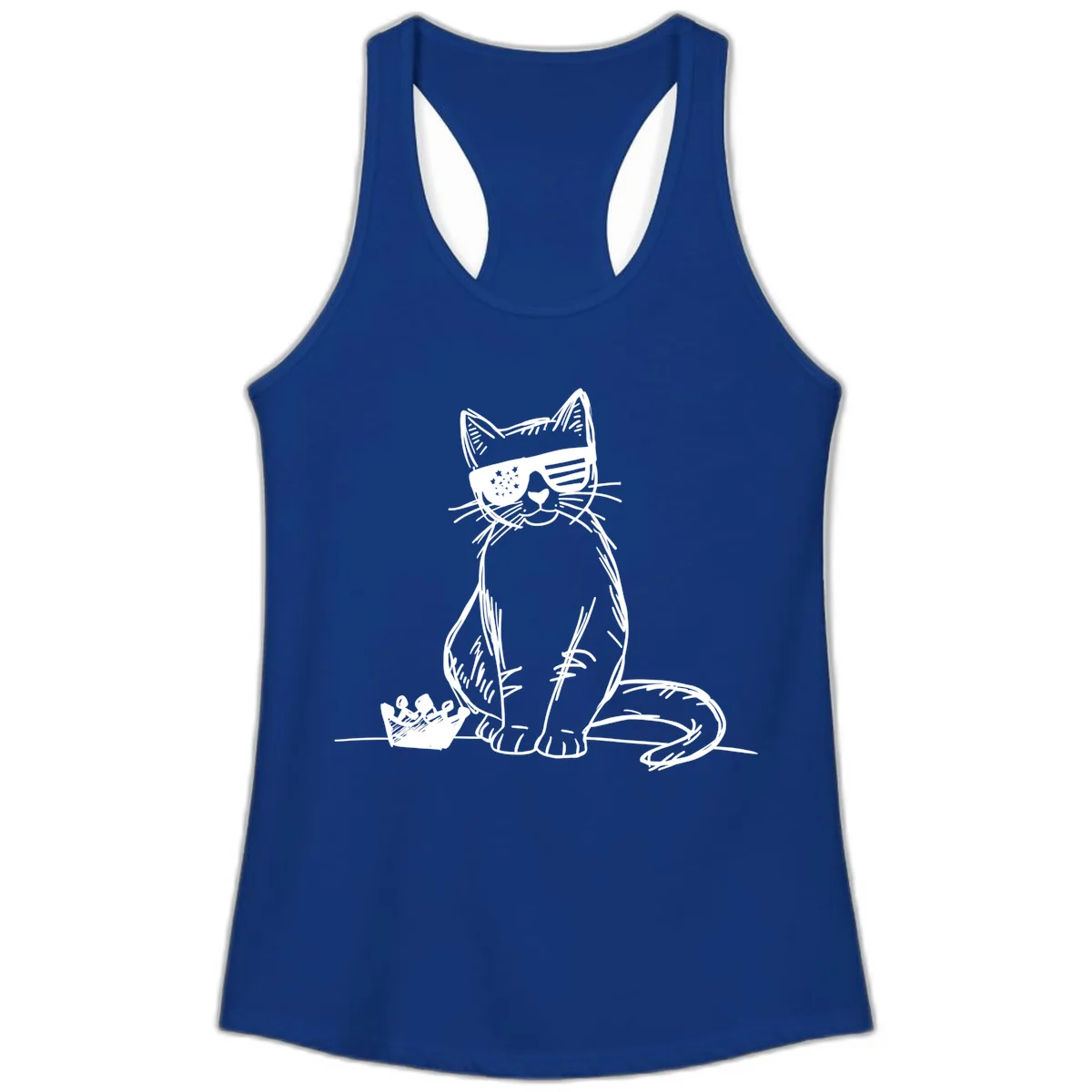Patriotic Cat with Star-Spangled Sunglasses Ladies Tank in Solid Royal