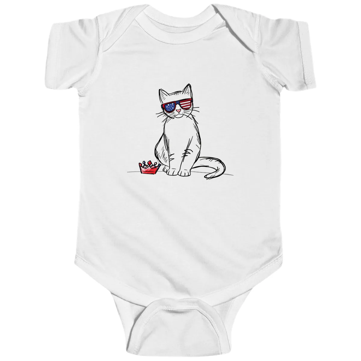 Patriotic Cat with Star-Spangled Sunglasses Baby Onesie in White