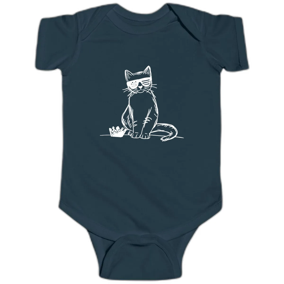 Patriotic Cat with Star-Spangled Sunglasses Baby Onesie in Navy