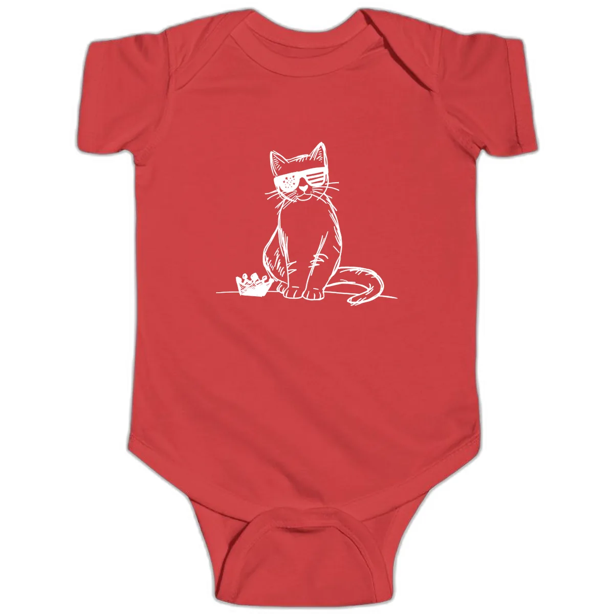 Patriotic Cat with Star-Spangled Sunglasses Baby Onesie in Red