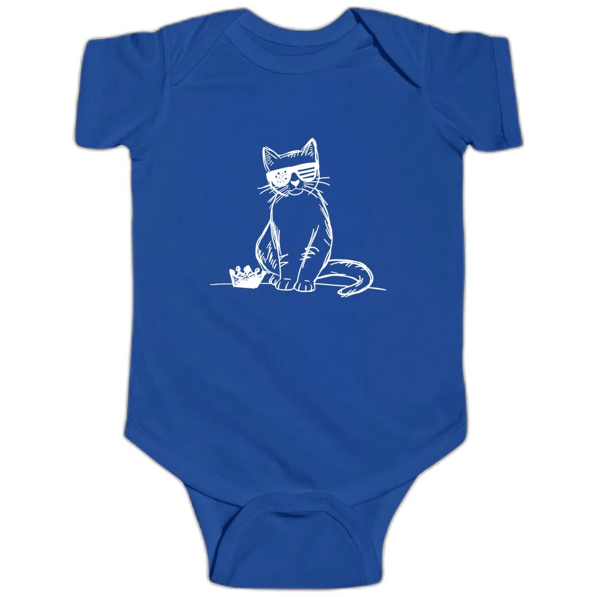 Patriotic Cat with Star-Spangled Sunglasses Baby Onesie in Royal
