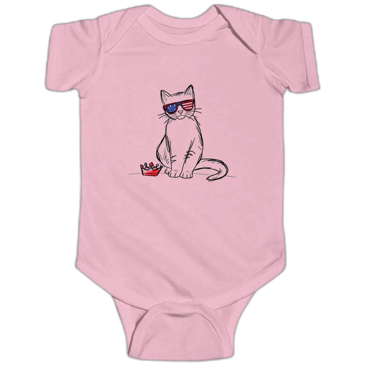 Patriotic Cat with Star-Spangled Sunglasses Baby Onesie in Pink