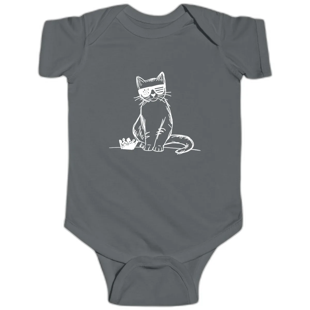 Patriotic Cat with Star-Spangled Sunglasses Baby Onesie in Charcoal