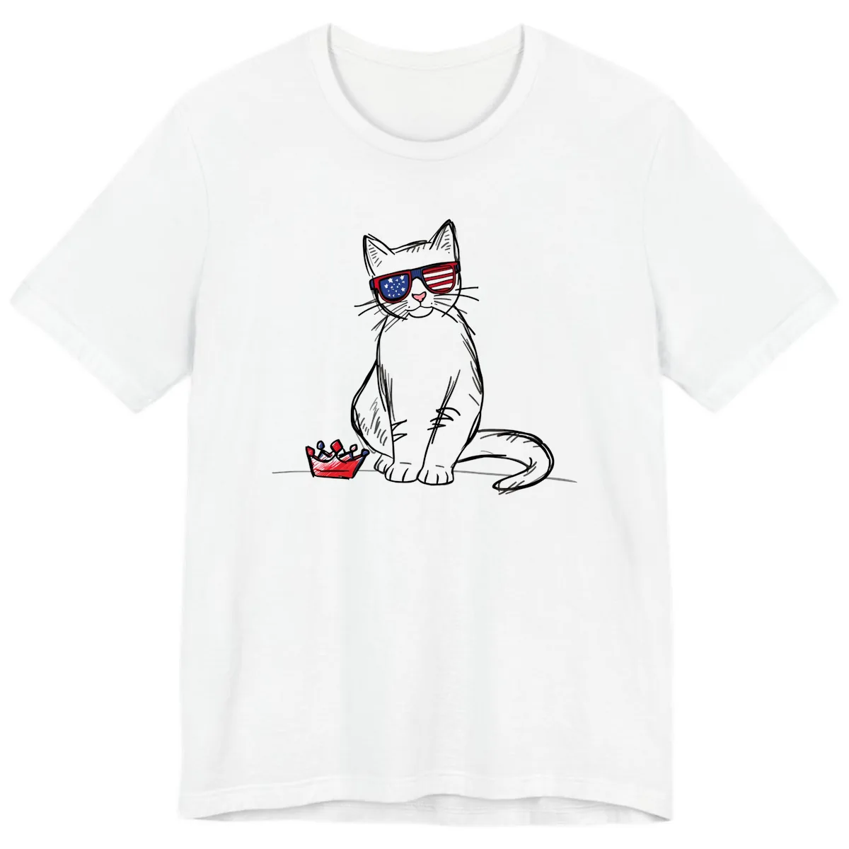 Patriotic Cat with Star-Spangled Sunglasses Premium T-Shirt in White