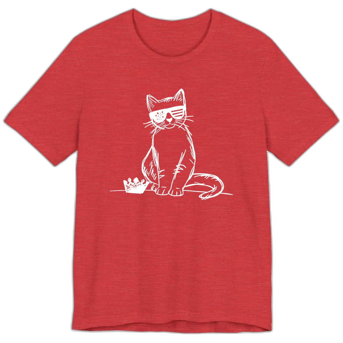 Patriotic Cat with Star-Spangled Sunglasses Premium T-Shirt in Heather Red