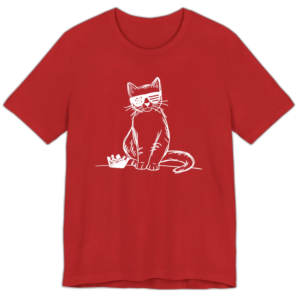 Patriotic Cat with Star-Spangled Sunglasses Premium T-Shirt in Red