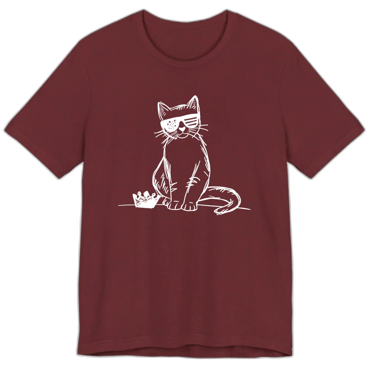 Patriotic Cat with Star-Spangled Sunglasses Premium T-Shirt in Heather Cardinal