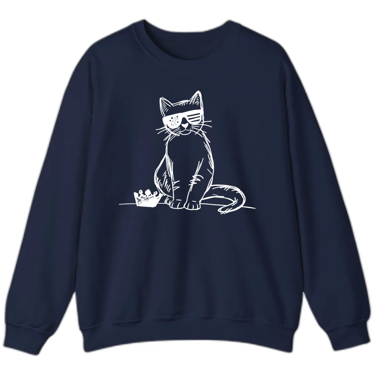 Patriotic Cat with Star-Spangled Sunglasses Sweatshirt in Navy