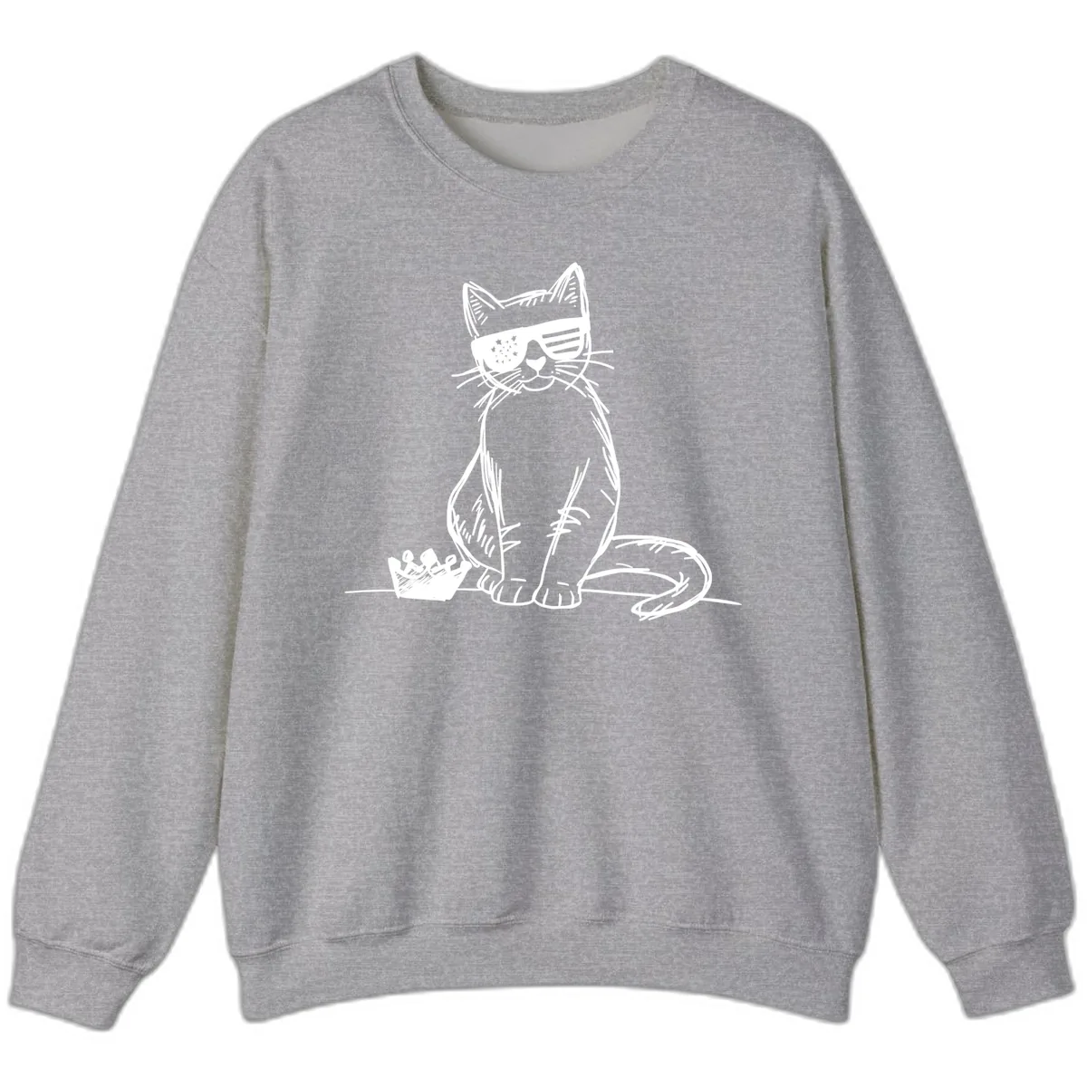 Patriotic Cat with Star-Spangled Sunglasses Sweatshirt in Sport Grey